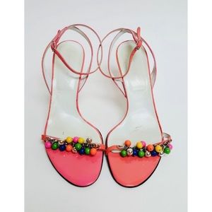 Dolce Gabbana Patent Leather Strappy Beaded Heels